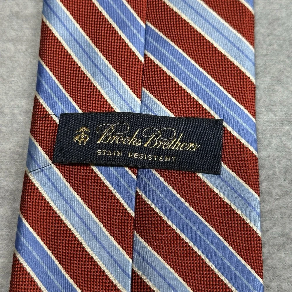 Brooks Brothers Neck Tie‎ Repp Stripe Red Blue 100% Silk Stain Resistant NOTE